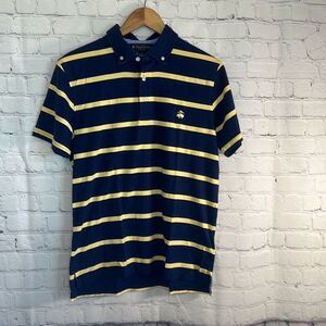 Brooks Brothers Slim Fit Blue Yellow Striped Polo M Medium Short Sleeve